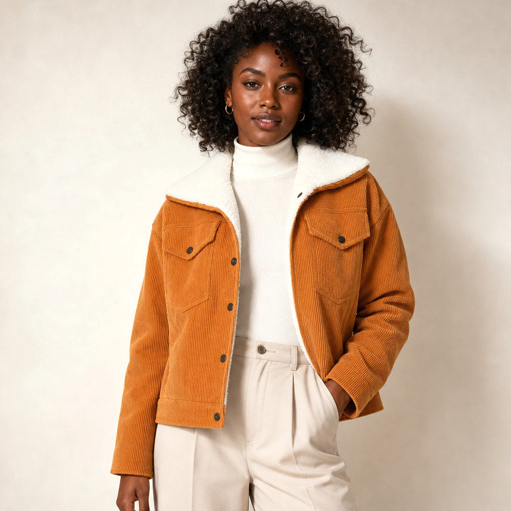 Ermegard | Cordjacke mit Sherpa-Futter in Orange – Premium Editorial