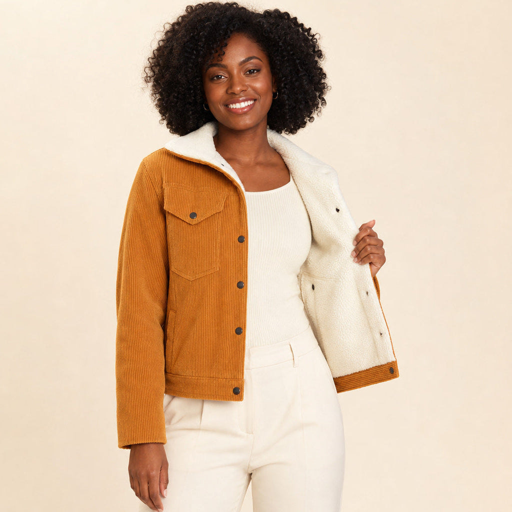 Ermegard | Cordjacke mit Sherpa-Futter Orange – Innenfutter im Detail