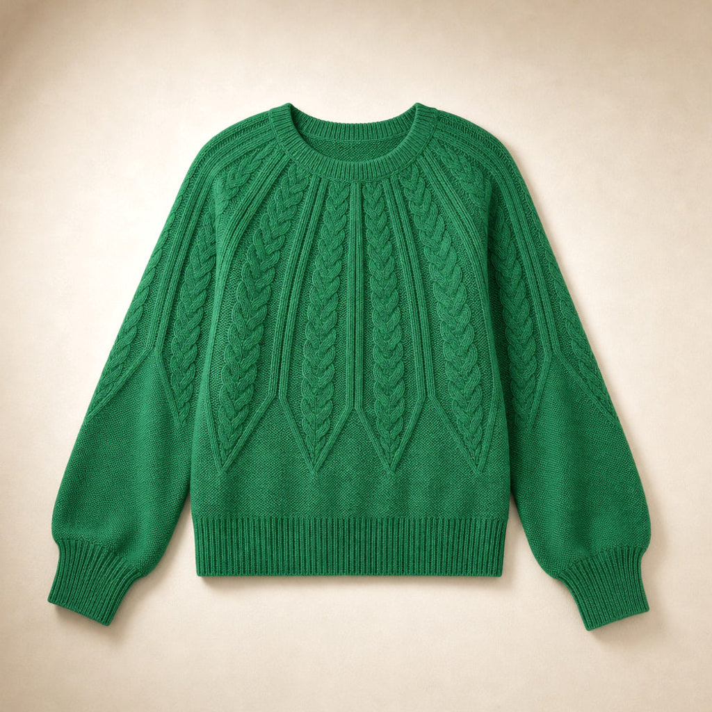 Fiede | Zopfstrick-Pullover mit weitem Schnitt Grün – Produktfoto