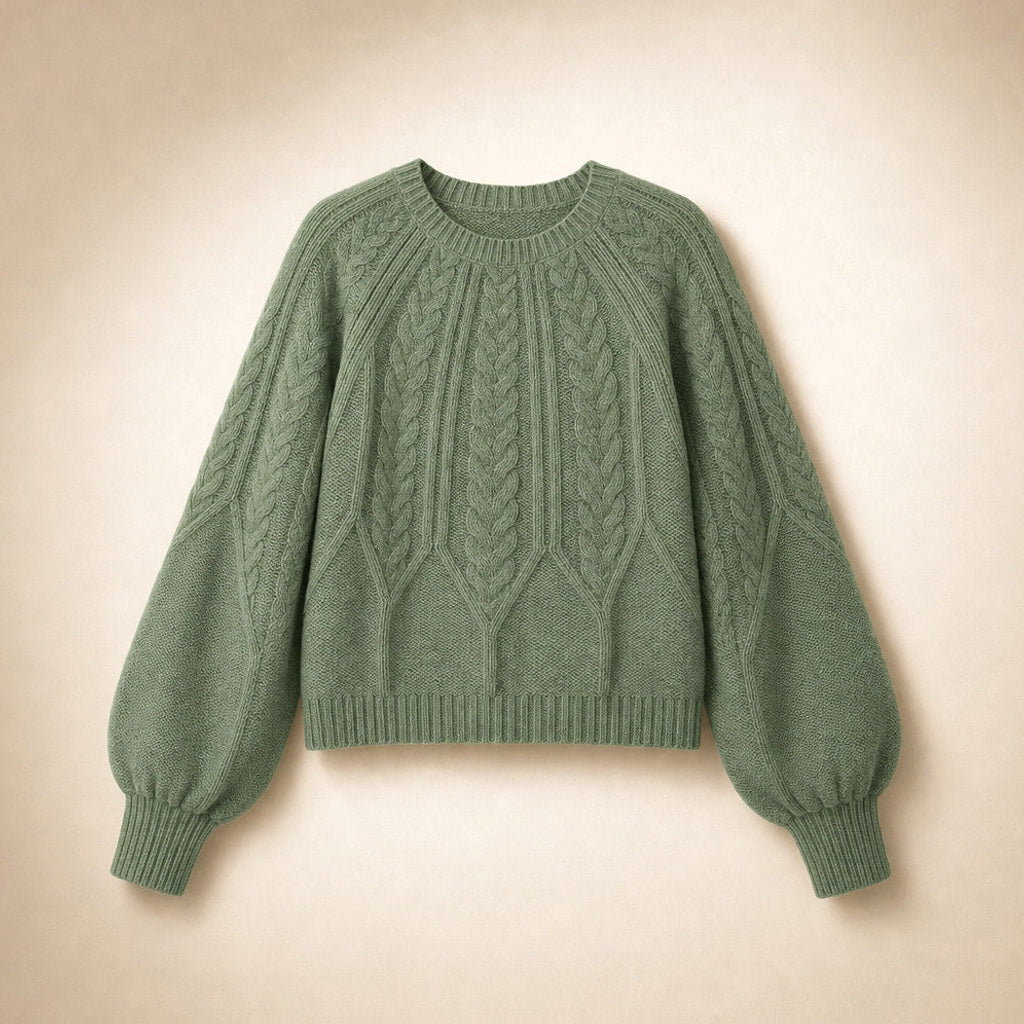 Fiede | Zopfstrick-Pullover mit weitem Schnitt Oliv / Grün – Produktfoto