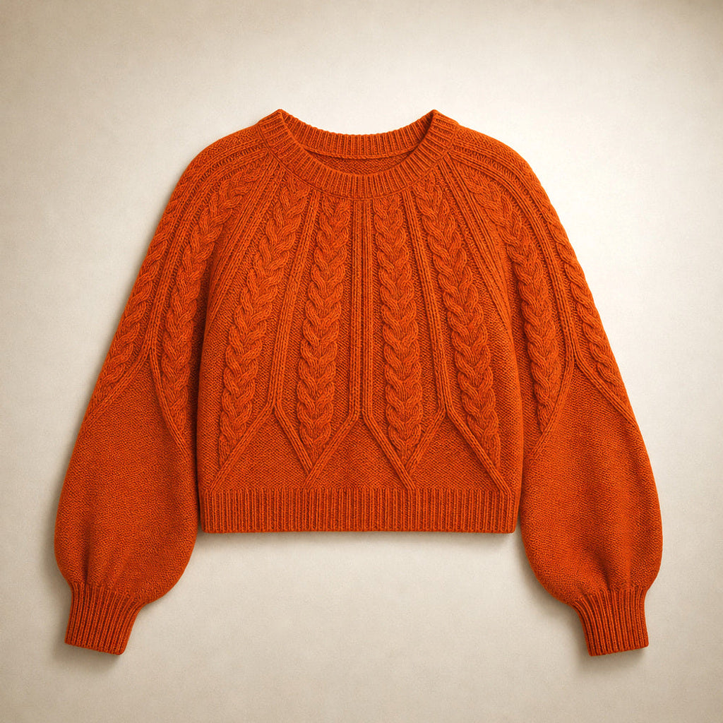 Fiede | Zopfstrick-Pullover mit weitem Schnitt Orange – Produktfoto