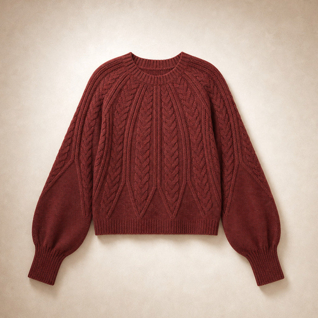 Fiede | Zopfstrick-Pullover mit weitem Schnitt Rot – Produktfoto