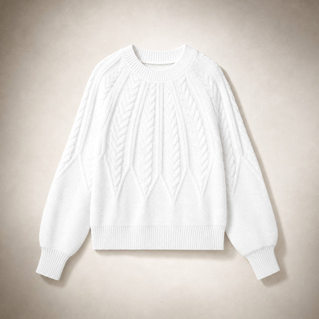 Fiede | Zopfstrick-Pullover mit weitem Schnitt Weiß – Produktfoto
