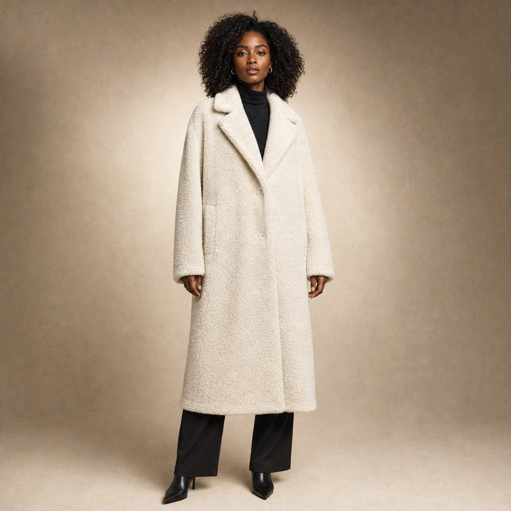 Friederike | Teddy-Wickelmantel in Longline – Premium Editorial