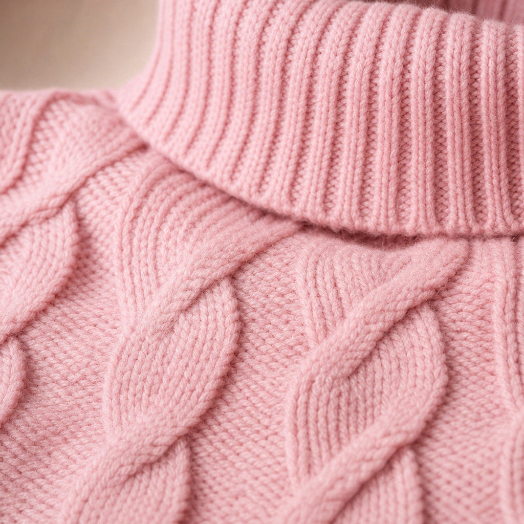 Gerbtraud | Rollkragenpullover mit weichem Fall Pink – Stoff- und Detailaufnahme