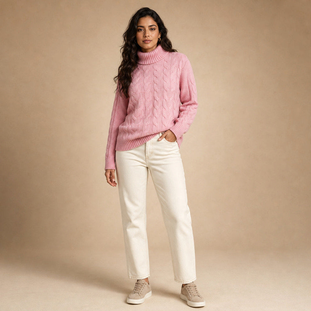 Gerbtraud | Rollkragenpullover mit weichem Fall Pink – Gesamtlook