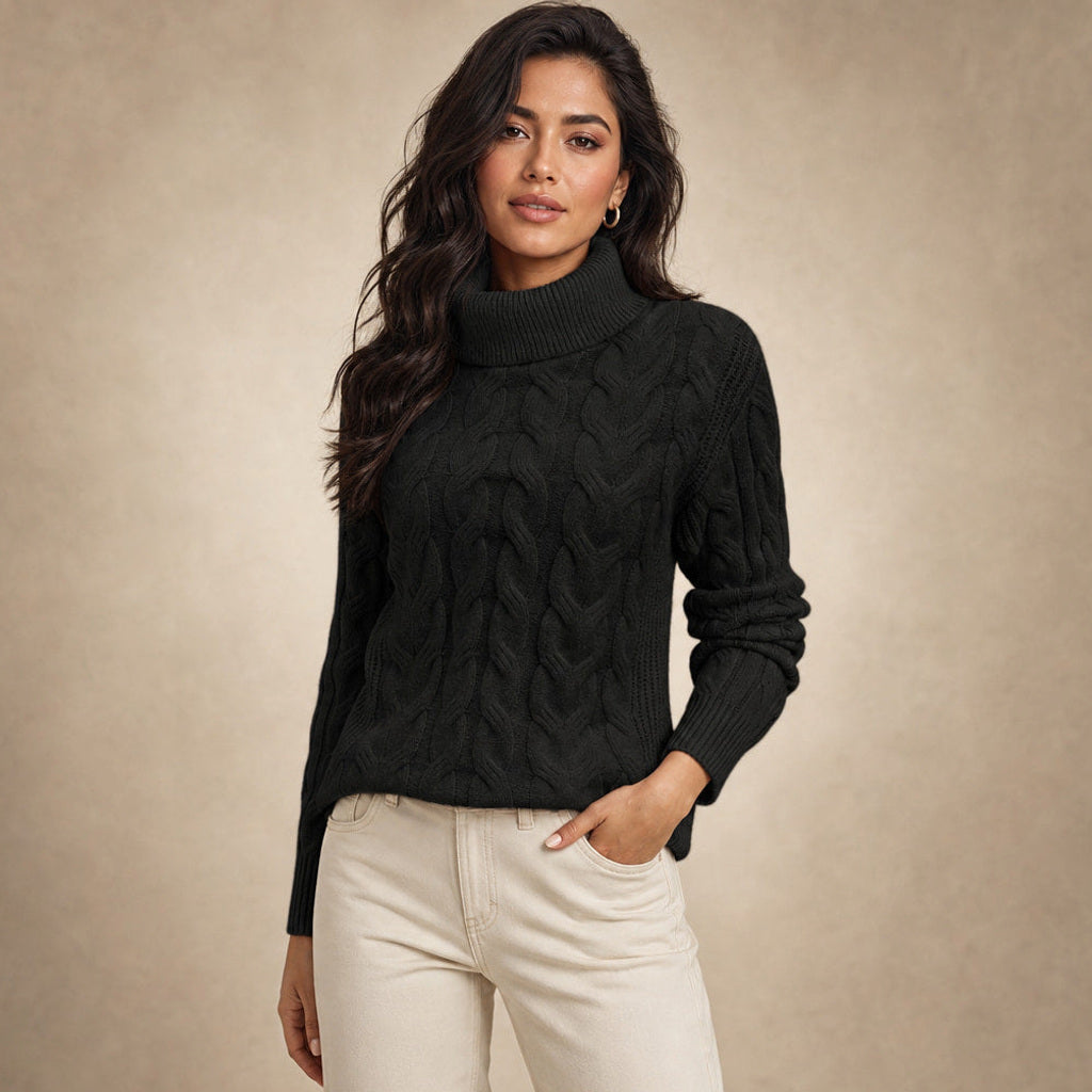 Gerbtraud | Rollkragenpullover mit weichem Fall in Schwarz – Premium Editorial