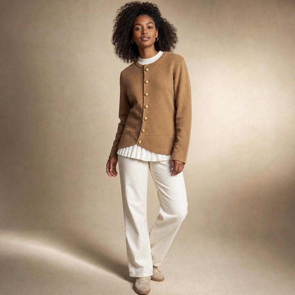 Gerhilt | Pullover aus Merinomischung mit Goldknöpfen Mokka / Braun – Seitenansicht