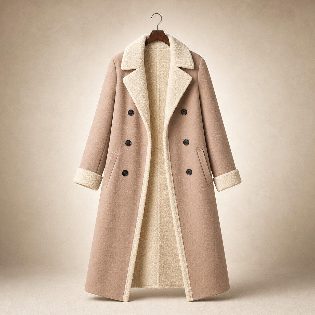 Gerline | Longline Steppmantel mit Knopfleiste Beige – Produktfoto