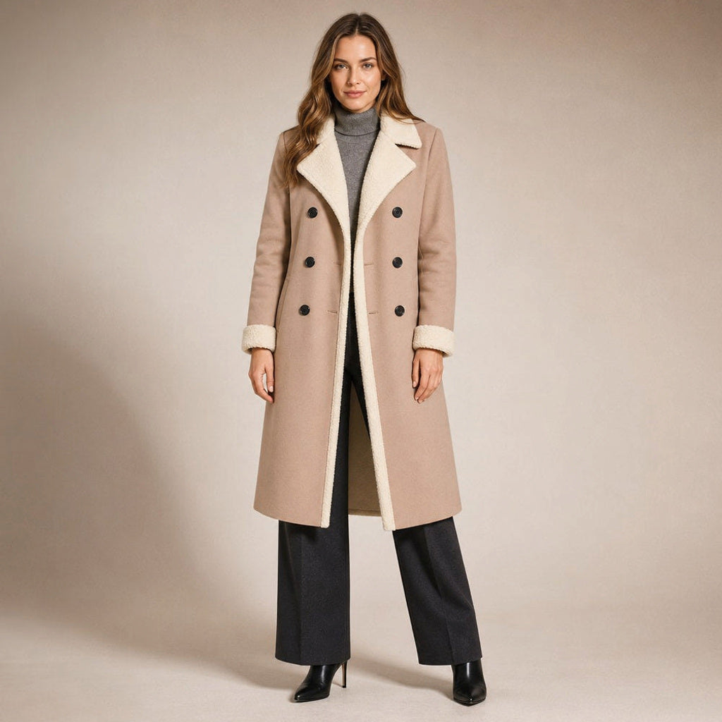 Gerline | Longline Steppmantel mit Knopfleiste in Beige – Premium Editorial