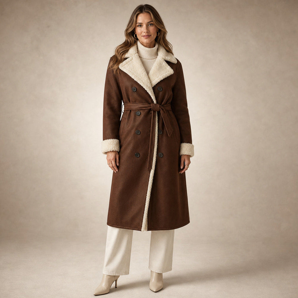 Gerline | Longline Steppmantel mit Knopfleiste in Braun – Premium Editorial