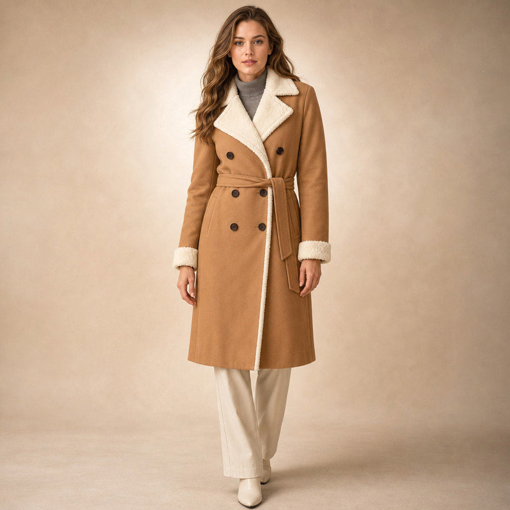 Gerline | Longline Steppmantel mit Knopfleiste in Khaki – Premium Editorial