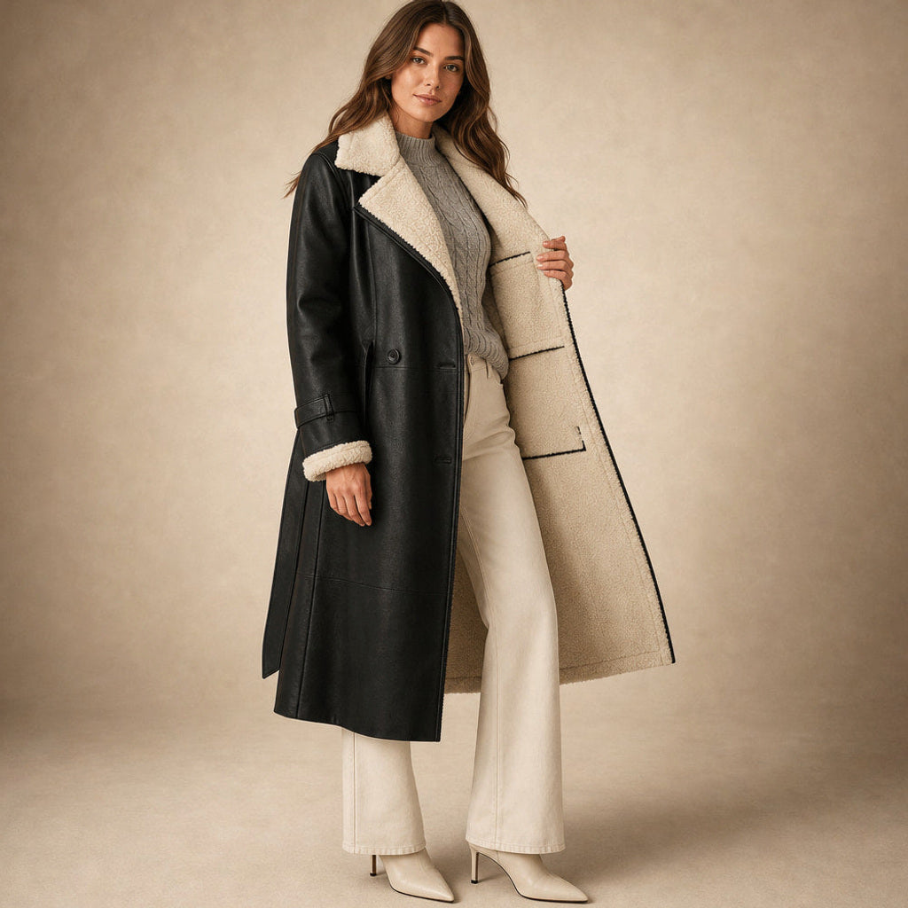 Gerline | Longline Steppmantel mit Knopfleiste Schwarz – Innenfutter im Detail