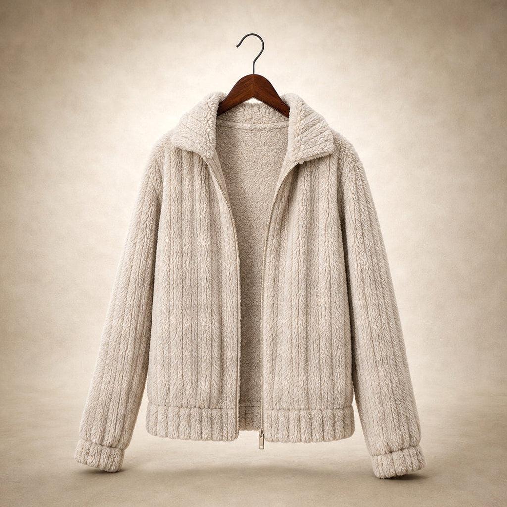 Gertraud | Plüschjacke mit durchgehendem Zip Beige – Produktfoto