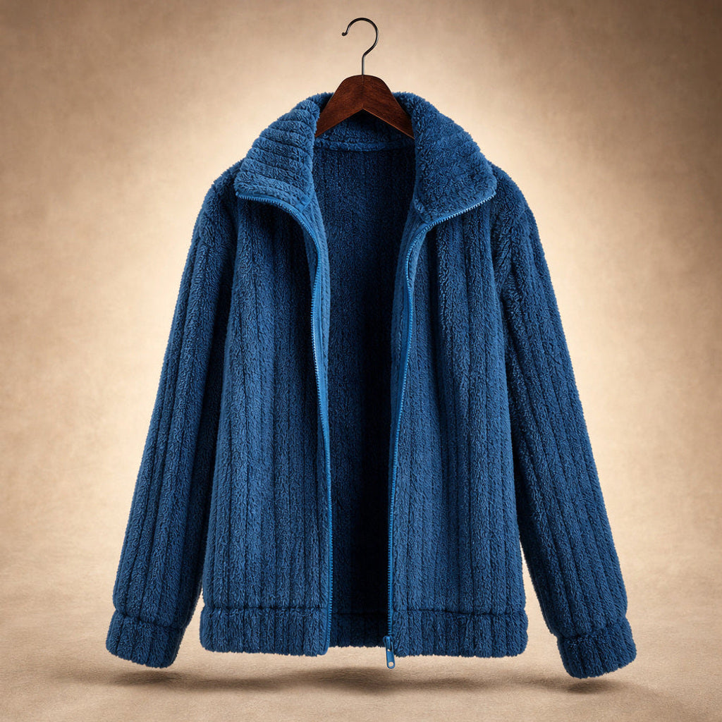 Gertraud | Plüschjacke mit durchgehendem Zip Dunkelpetrol – Produktfoto