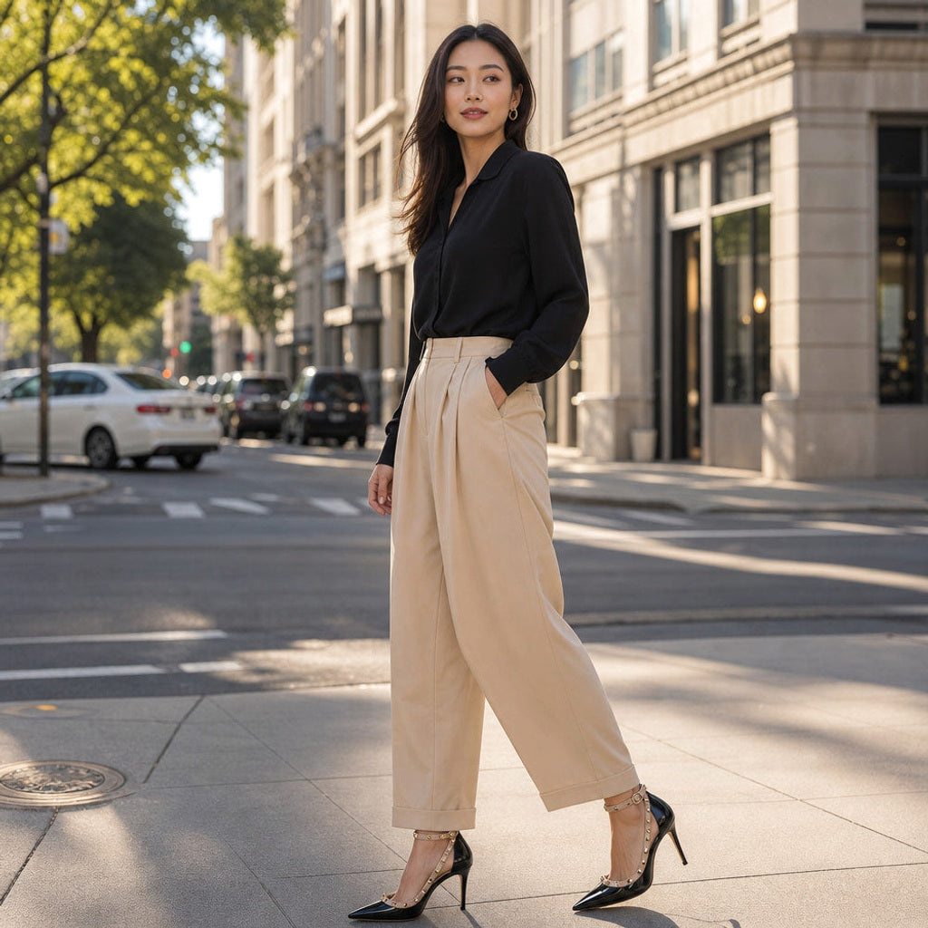 Gisele | Pumps mit Nietenbesatz und Knöchelriemen Schwarz – Gestyltes Editorial-Foto