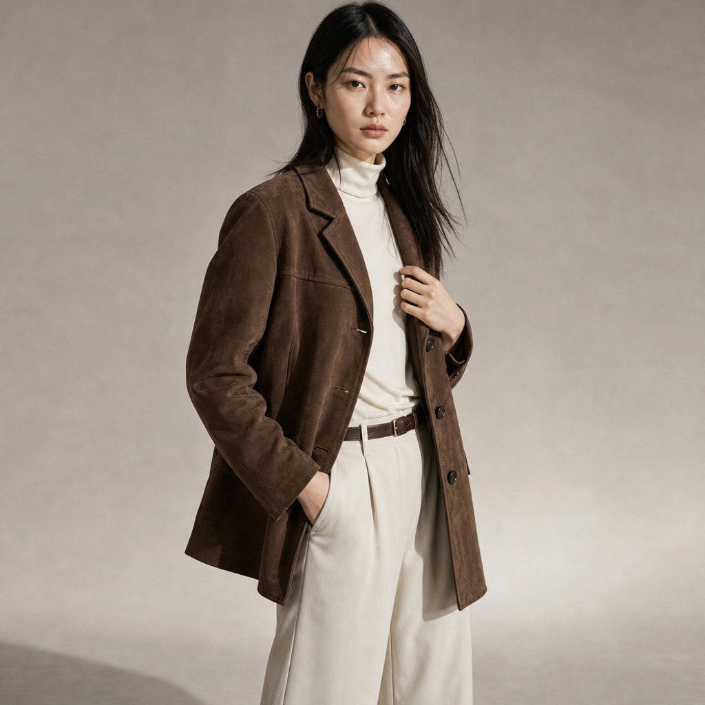 Gislinde | Blazer in Velourslederoptik Braun Braun – Seitenansicht