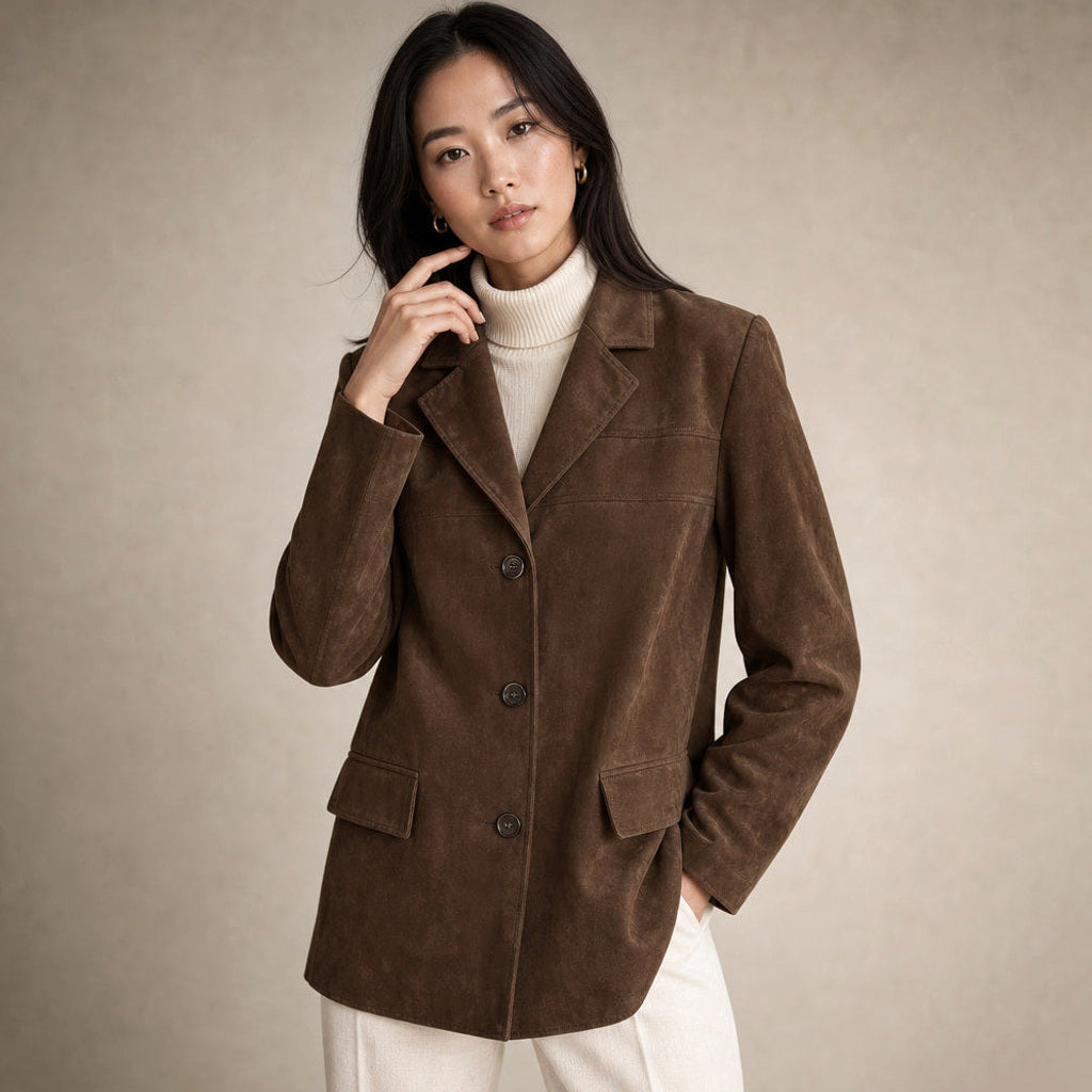 Gislinde | Blazer in Velourslederoptik Braun in Braun – Premium Editorial
