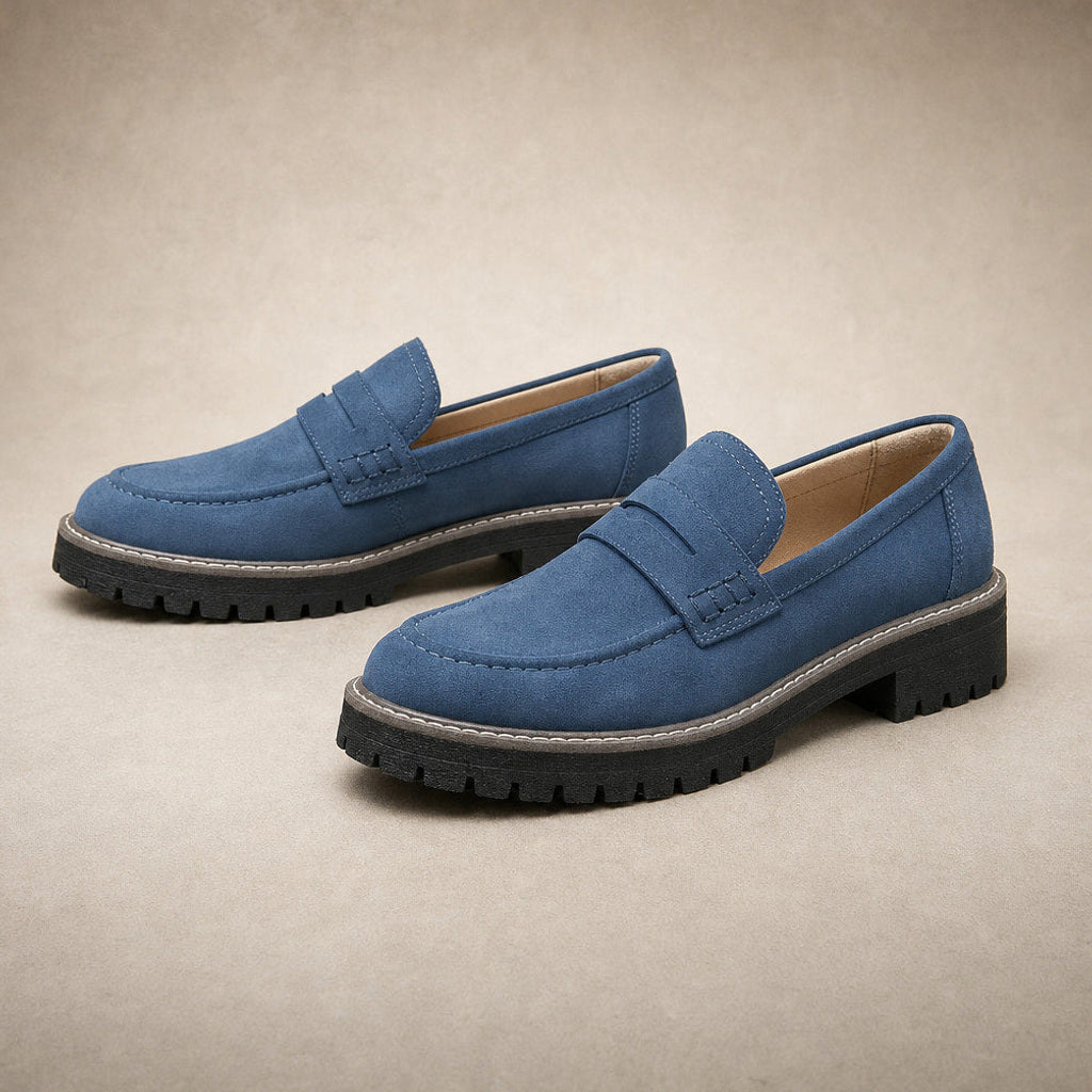 Godehild | Chunky Loafer mit Plateausohle und Rundkappe Blau – Produktfoto