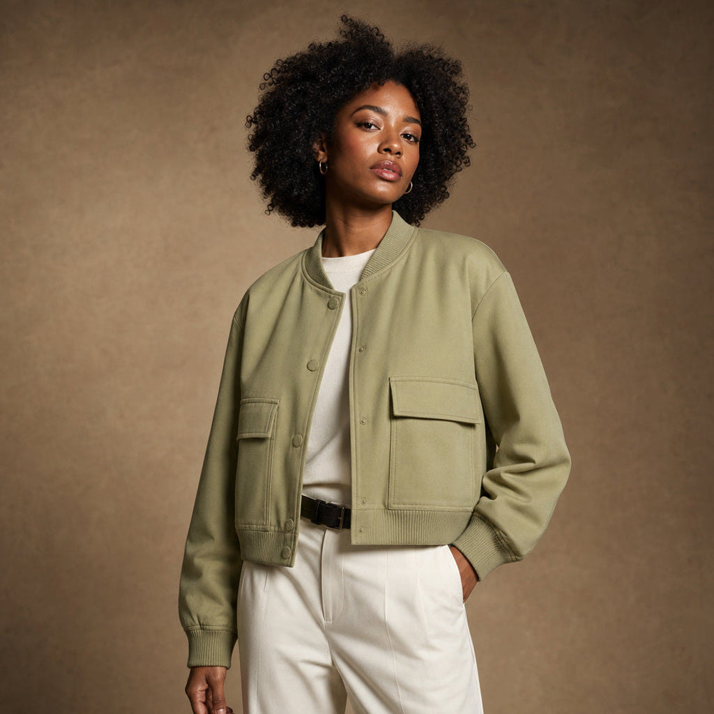 Godehilde | Bouclé Jacke mit Reverskragen und elastischem Saum Helloliv – Seitenansicht