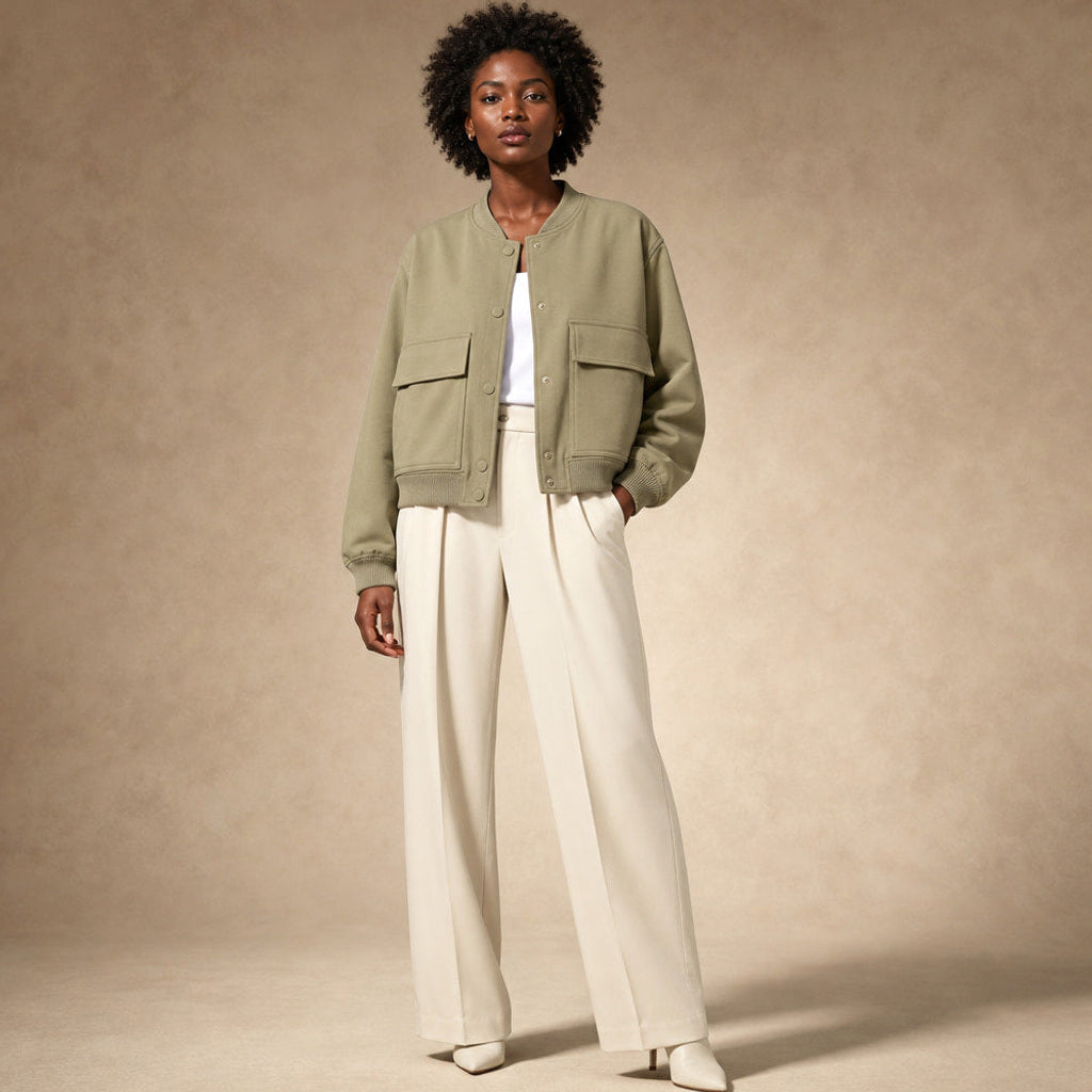 Godehilde | Bouclé Jacke mit Reverskragen und elastischem Saum Helloliv – Gesamtlook