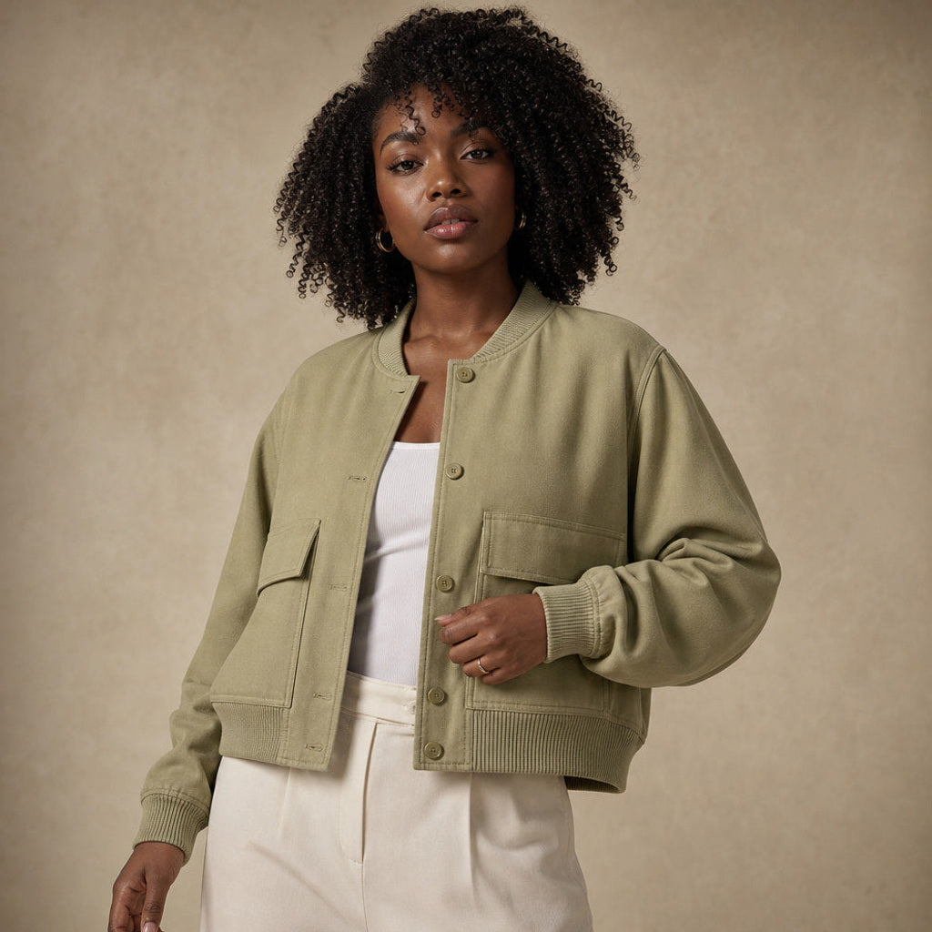Godehilde | Bouclé Jacke mit Reverskragen und elastischem Saum Helloliv – Produktfoto