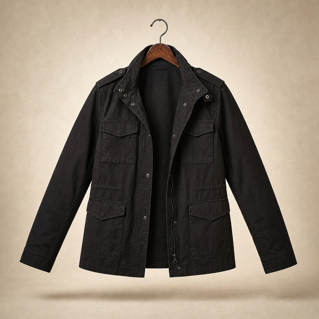 Gottlinde | Utility-Jacke mit Taillennaht und Pattentaschen Schwarz – Produktfoto