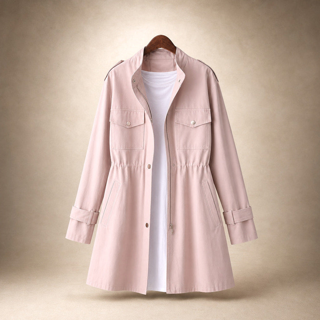 Gretel | Kurzer Trenchcoat mit Bindegürtel Pink – Produktfoto