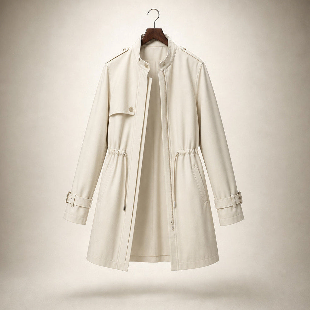 Gretel | Kurzer Trenchcoat mit Bindegürtel Weiß – Produktfoto