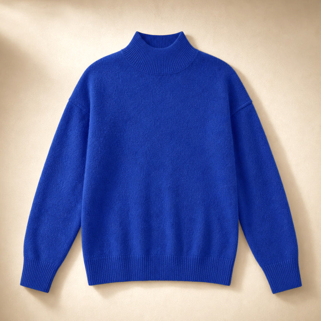Gunnhild | Rollkragenpullover mit Ripp-Bündchen Blau – Produktfoto