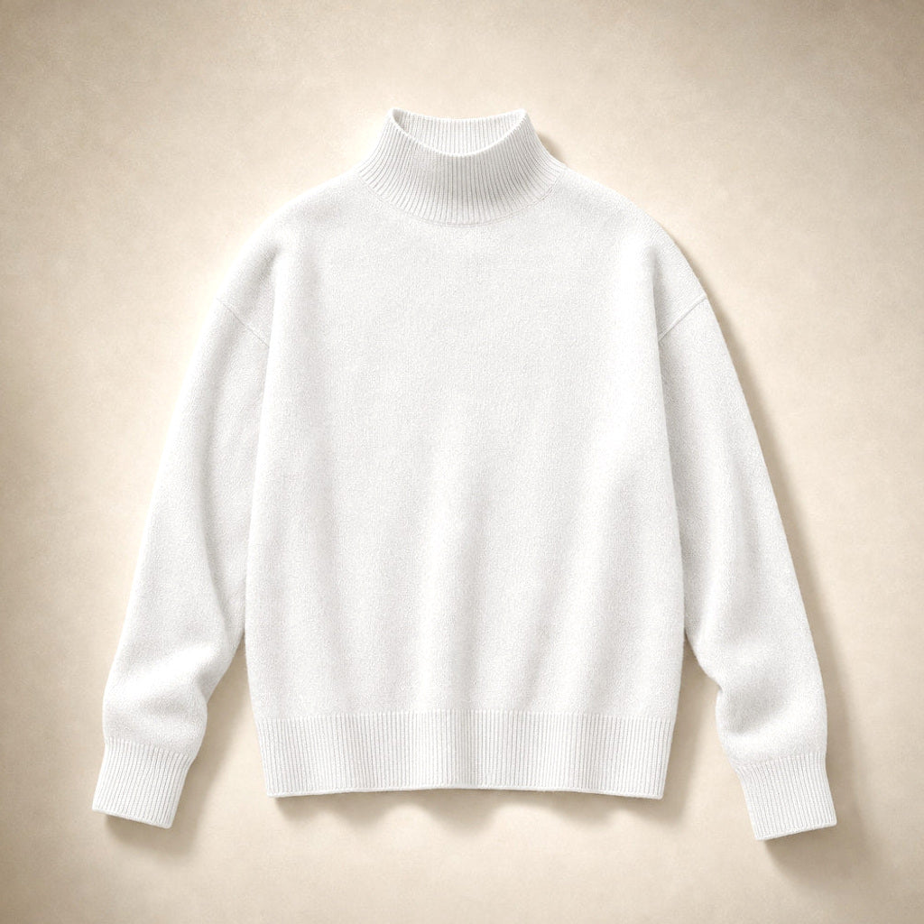 Gunnhild | Rollkragenpullover mit Ripp-Bündchen Weiß – Produktfoto