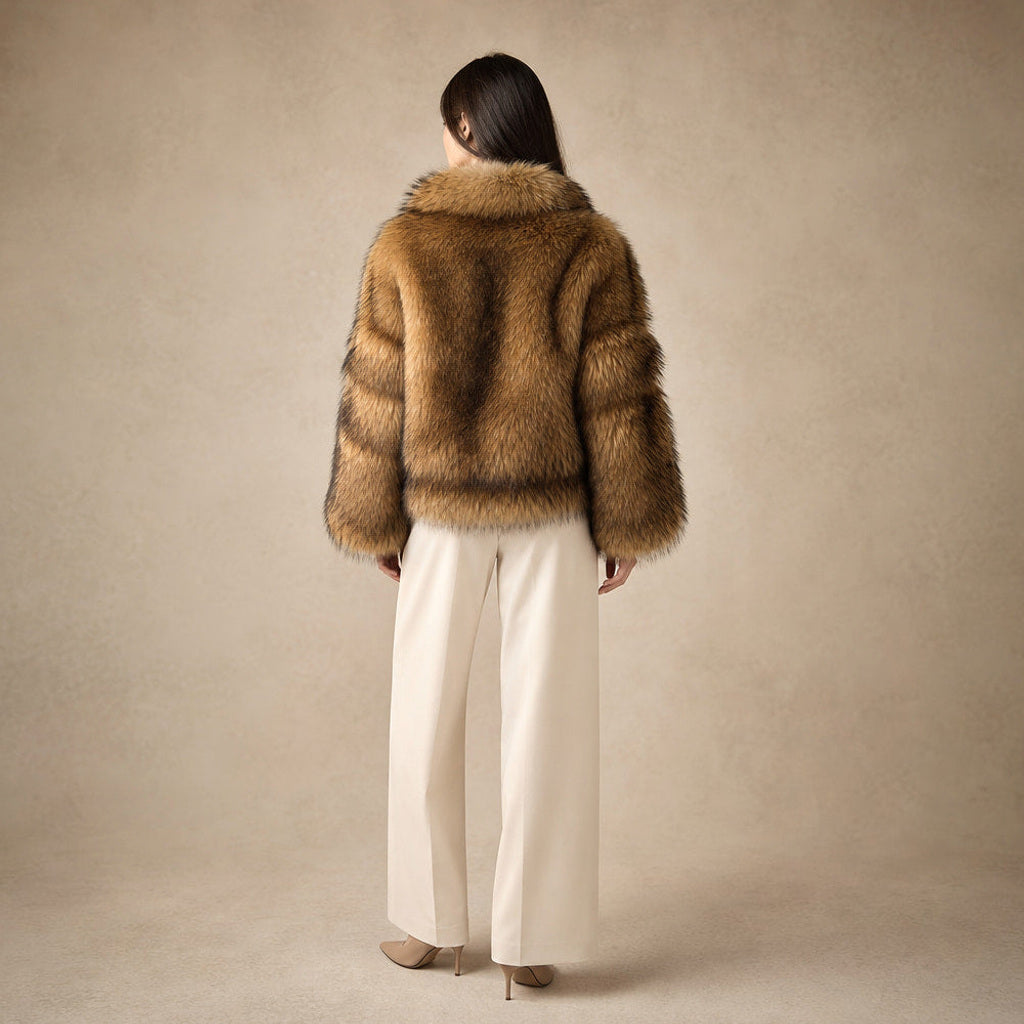 Hadwig | Kunstfelljacke mit taillierter Silhouette Braun – Gesamtlook