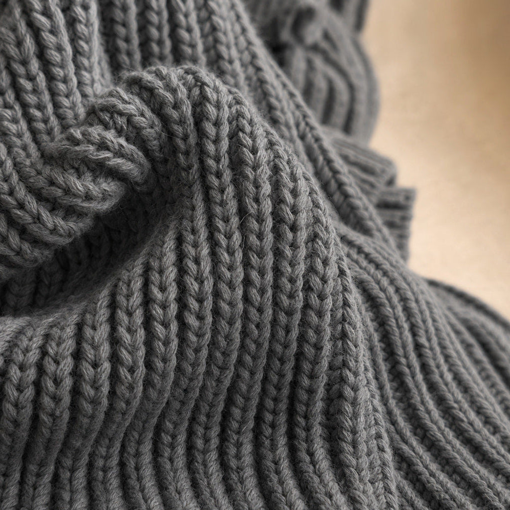 Heiltraud | Lange Strickjacke mit offener Front – Stoff- und Detailaufnahme
