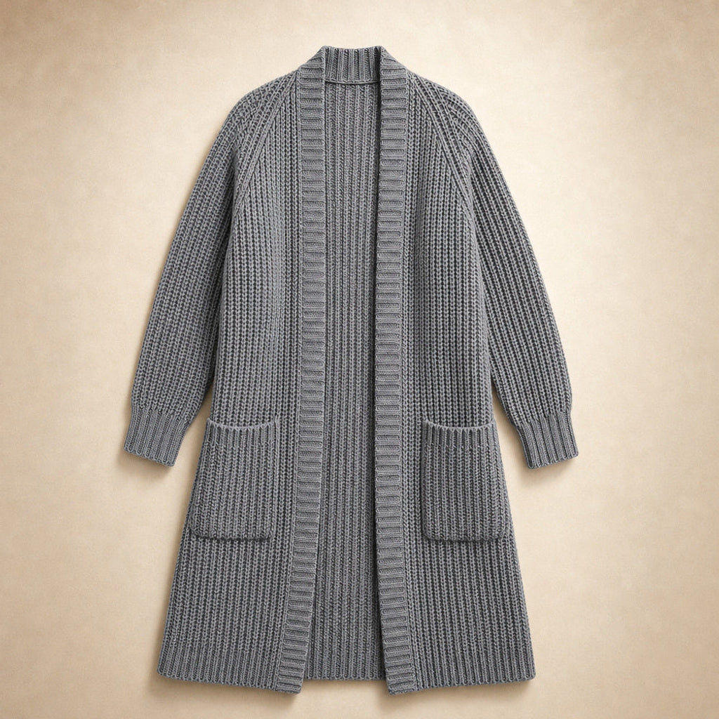 Heiltraud | Lange Strickjacke mit offener Front – Produktfoto