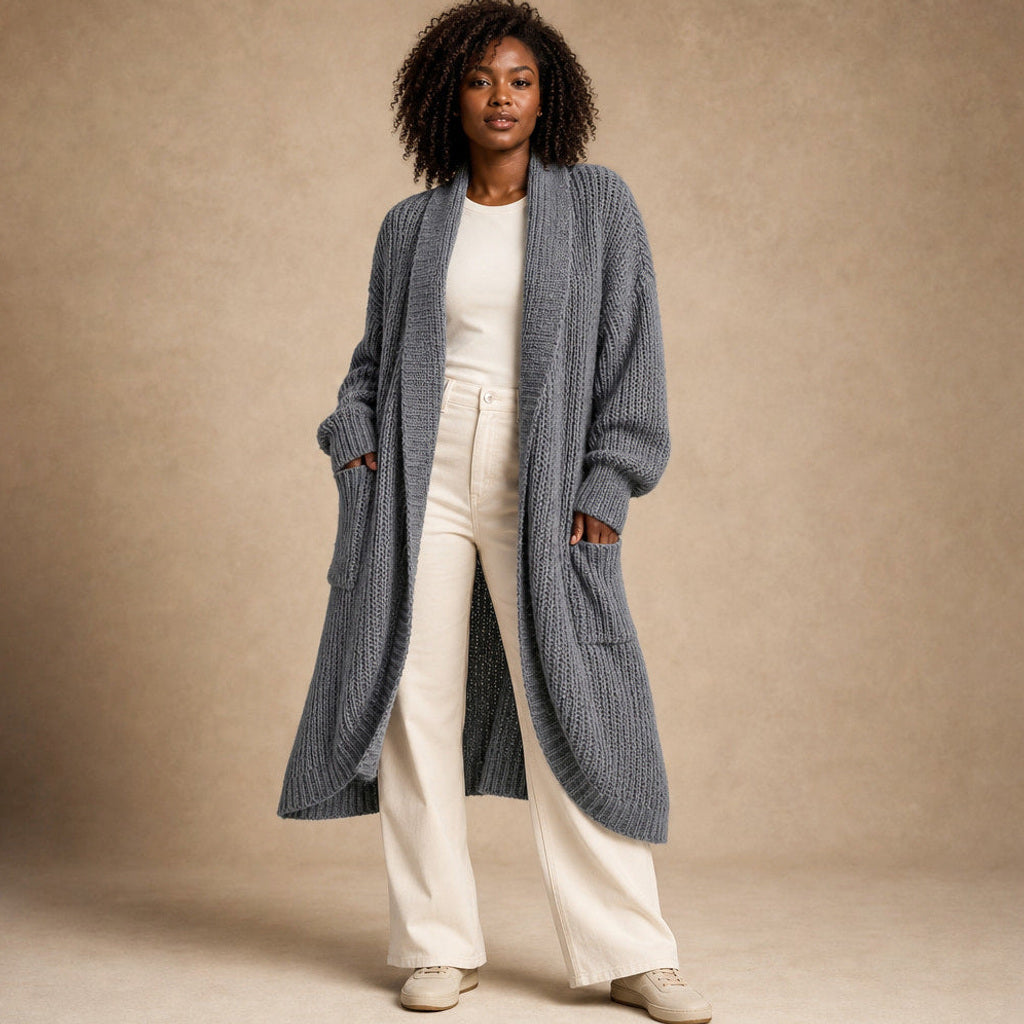 Heiltraud | Lange Strickjacke mit offener Front – Premium Editorial