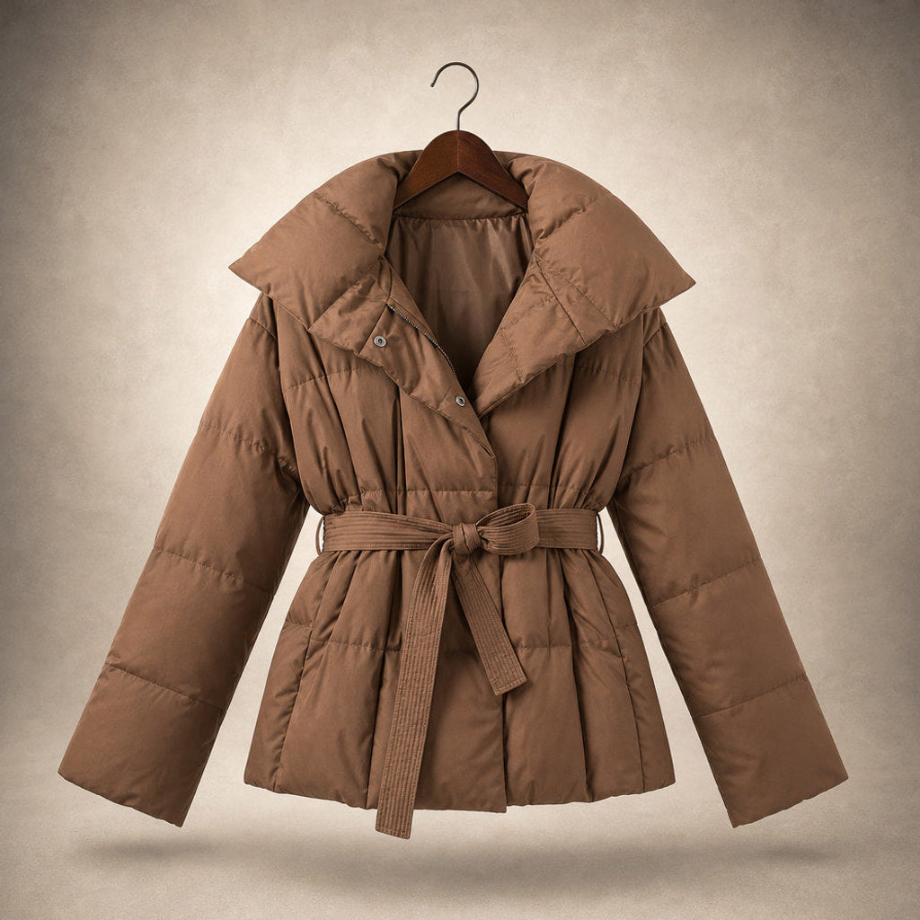 Helgunde | Steppjacke mit Taillengürtel und Stehkragen Braun – Produktfoto