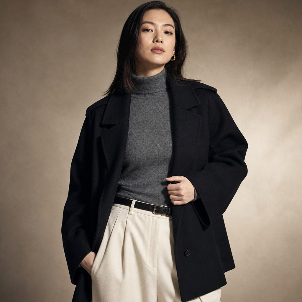 Heltrud | Kurzmantel mit Revers in Wollmischung Schwarz – Produktfoto