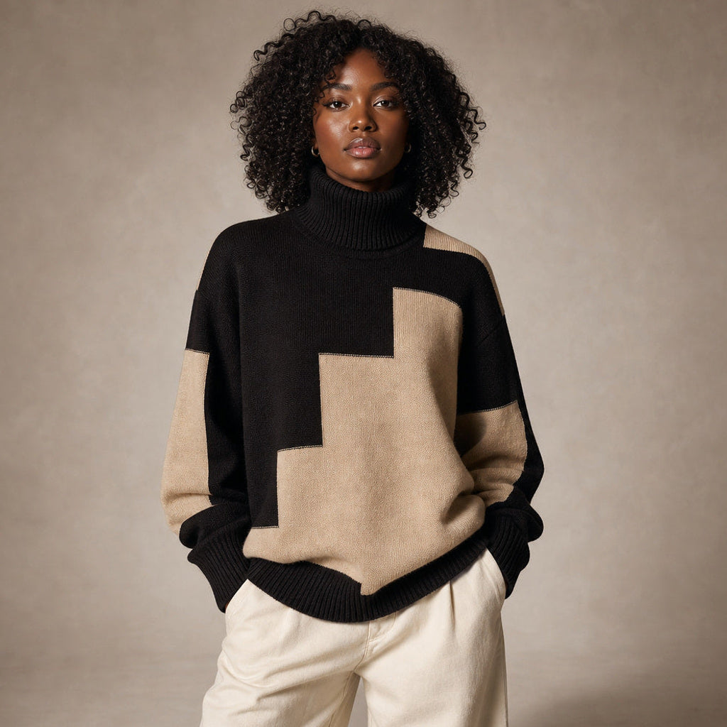 Henrike | Rollkragenpullover mit Rippstrick in lockerer Passform in Camel – Premium Editorial