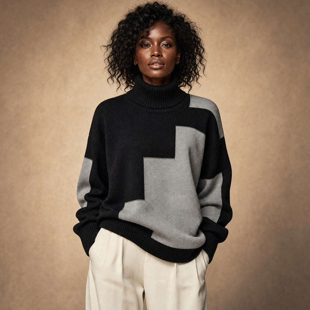 Henrike | Rollkragenpullover mit Rippstrick in lockerer Passform in Grau – Premium Editorial