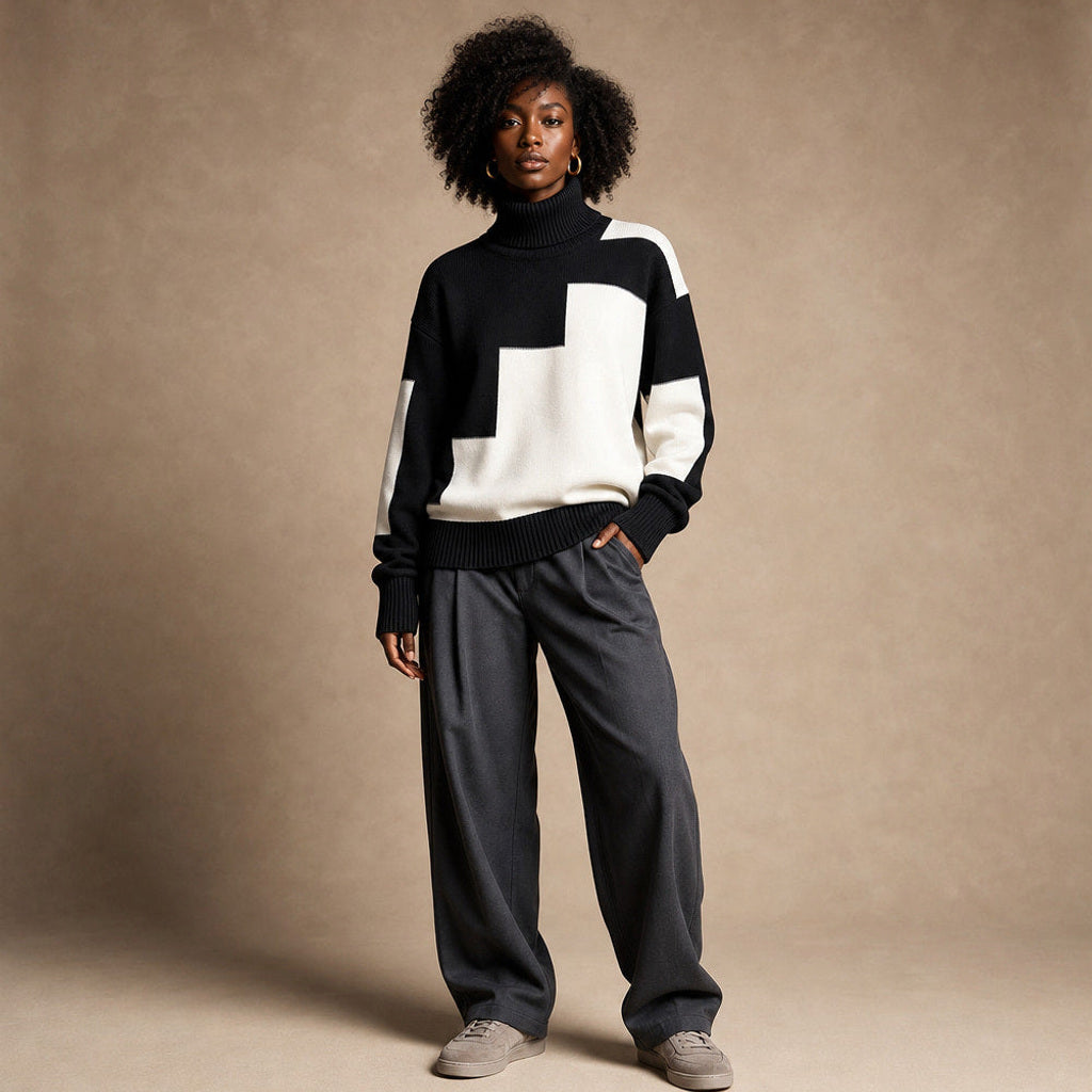 Henrike | Rollkragenpullover mit Rippstrick in lockerer Passform Weiß – Gesamtlook