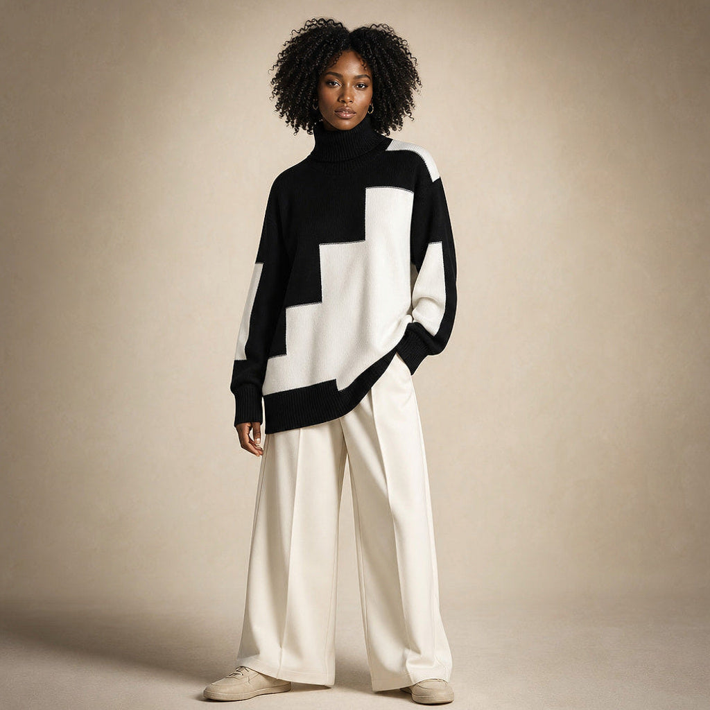 Henrike | Rollkragenpullover mit Rippstrick in lockerer Passform in Weiß – Premium Editorial