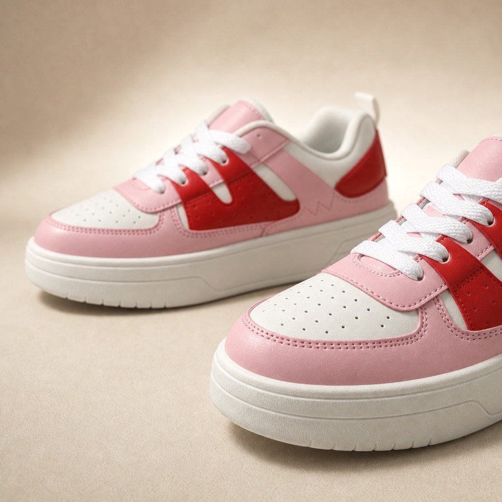 Herta | Plateau-Sneaker mit Colorblock-Panels Pink – Stoff- und Detailaufnahme