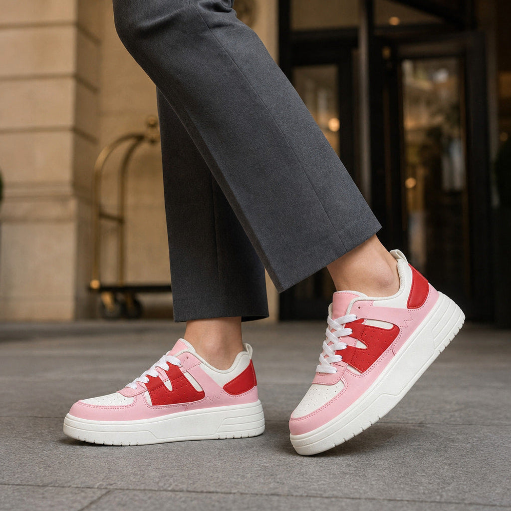 Herta | Plateau-Sneaker mit Colorblock-Panels Pink – Gesamtlook