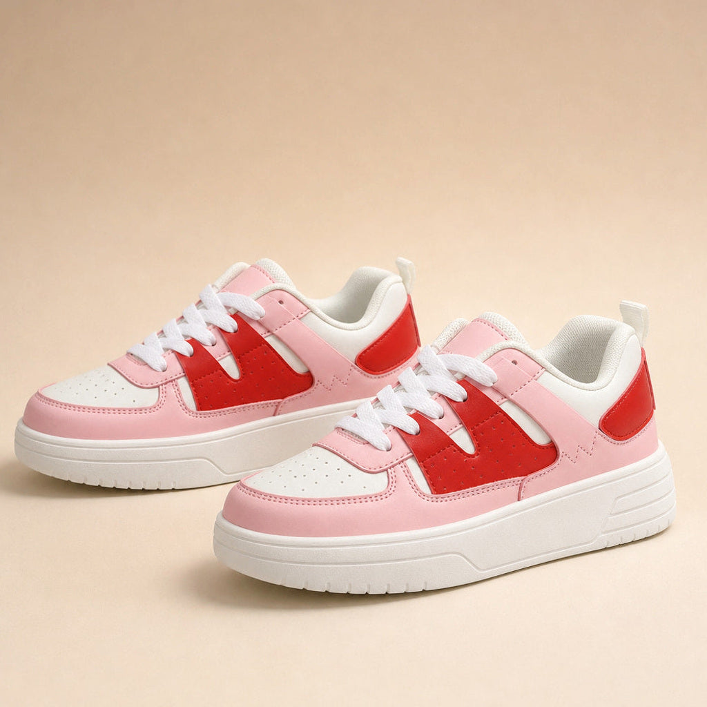 Herta | Plateau-Sneaker mit Colorblock-Panels in Pink – Premium Editorial
