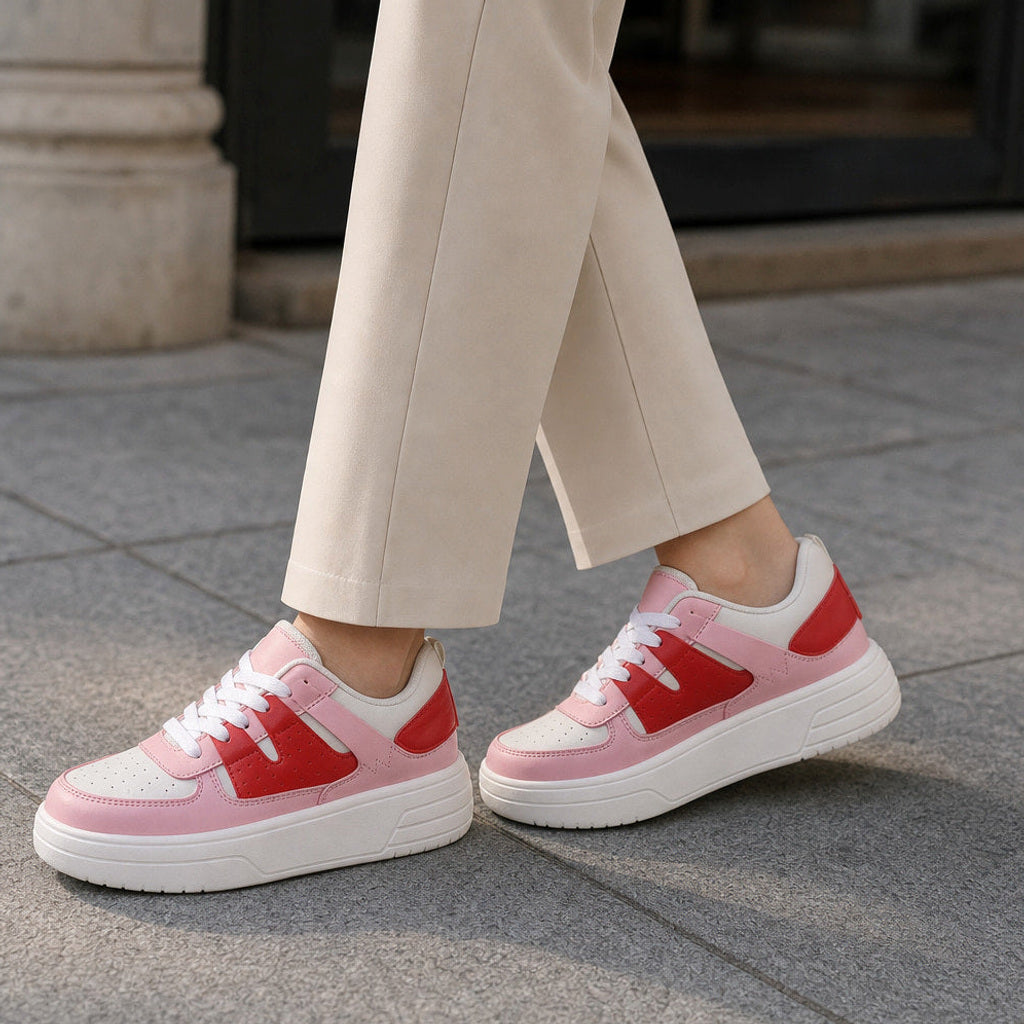 Herta | Plateau-Sneaker mit Colorblock-Panels Pink – Gestyltes Editorial-Foto