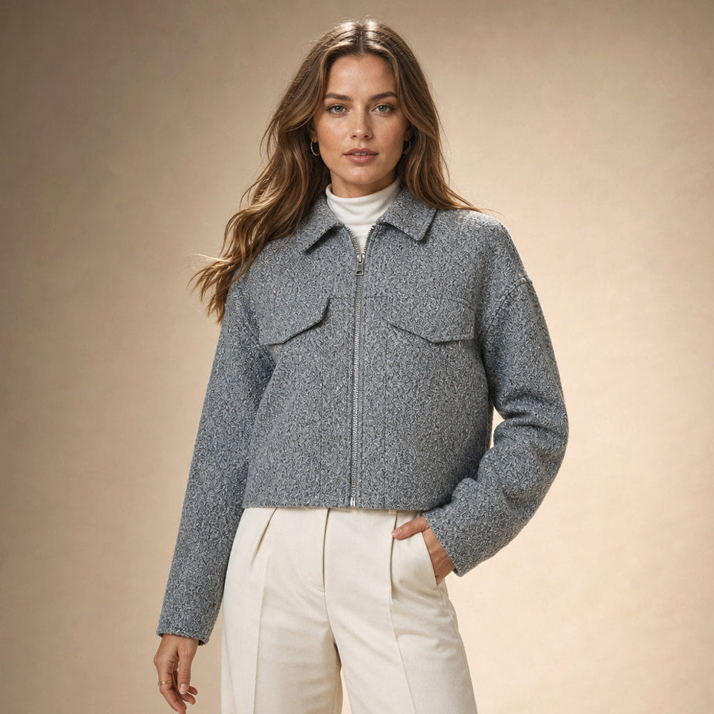 Hildburg | Boucle Jacke Damen kastig geschnitten Grau – Premium Editorial