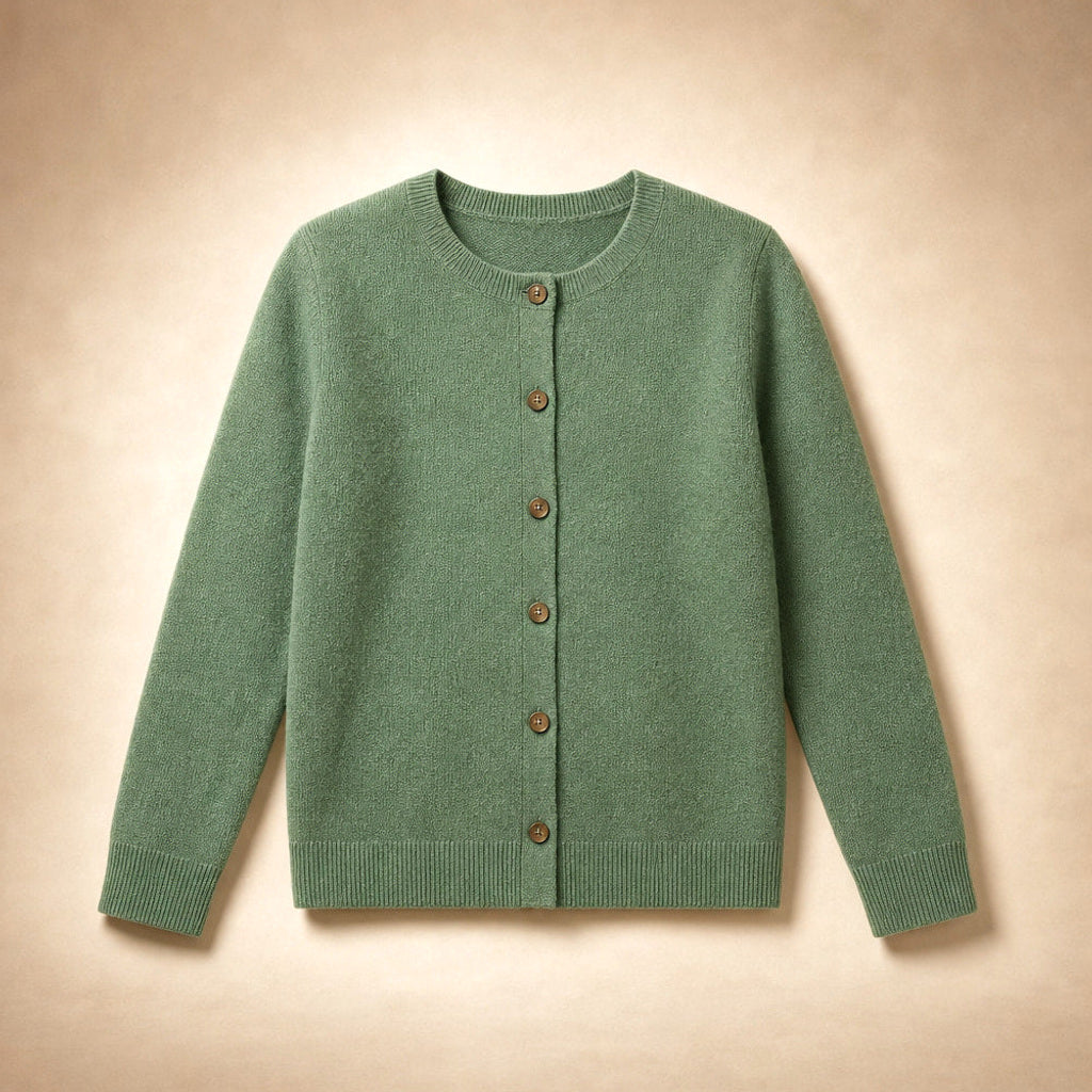 Hildeburgis | Strickjacke mit Knopfleiste und Rundhals Grün – Produktfoto