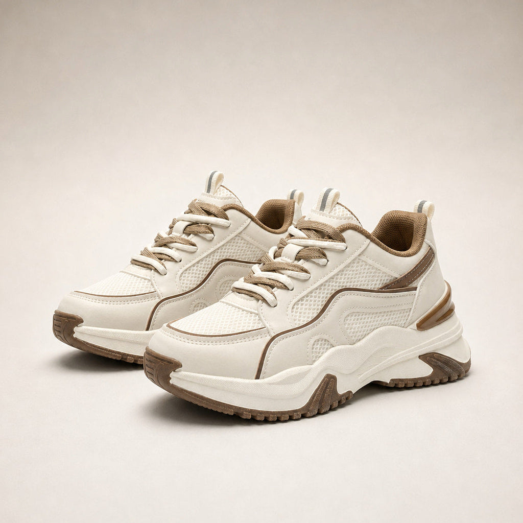 Hildelind | Plateau Sneaker mit Mesh-Einsätzen Creme – Produktfoto