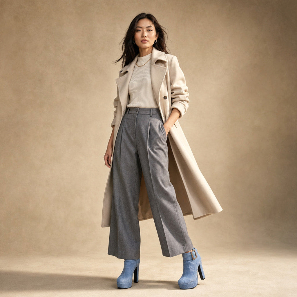 Hildrade | Plateau-Pumps mit Blockabsatz und Zierschnalle in Blau – Premium Editorial
