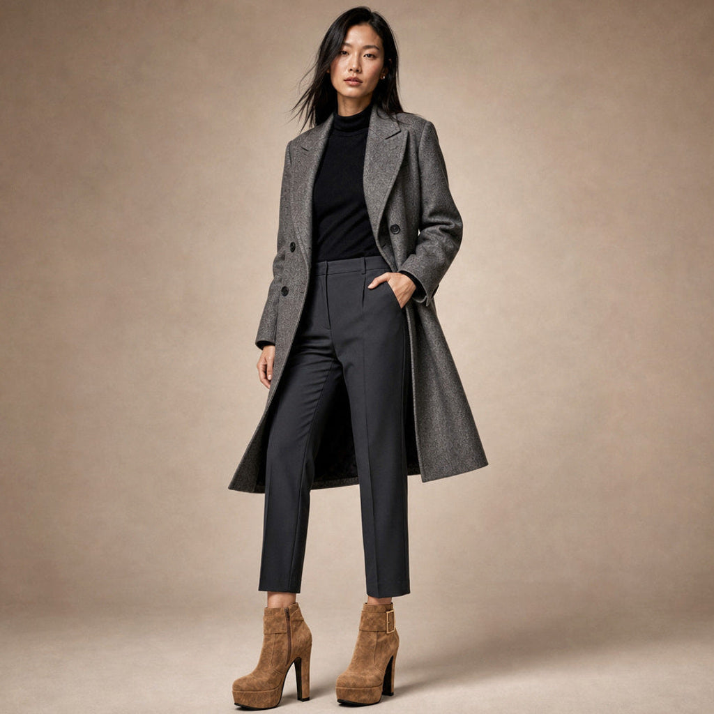 Hildrade | Plateau-Pumps mit Blockabsatz und Zierschnalle Braun – Gesamtlook